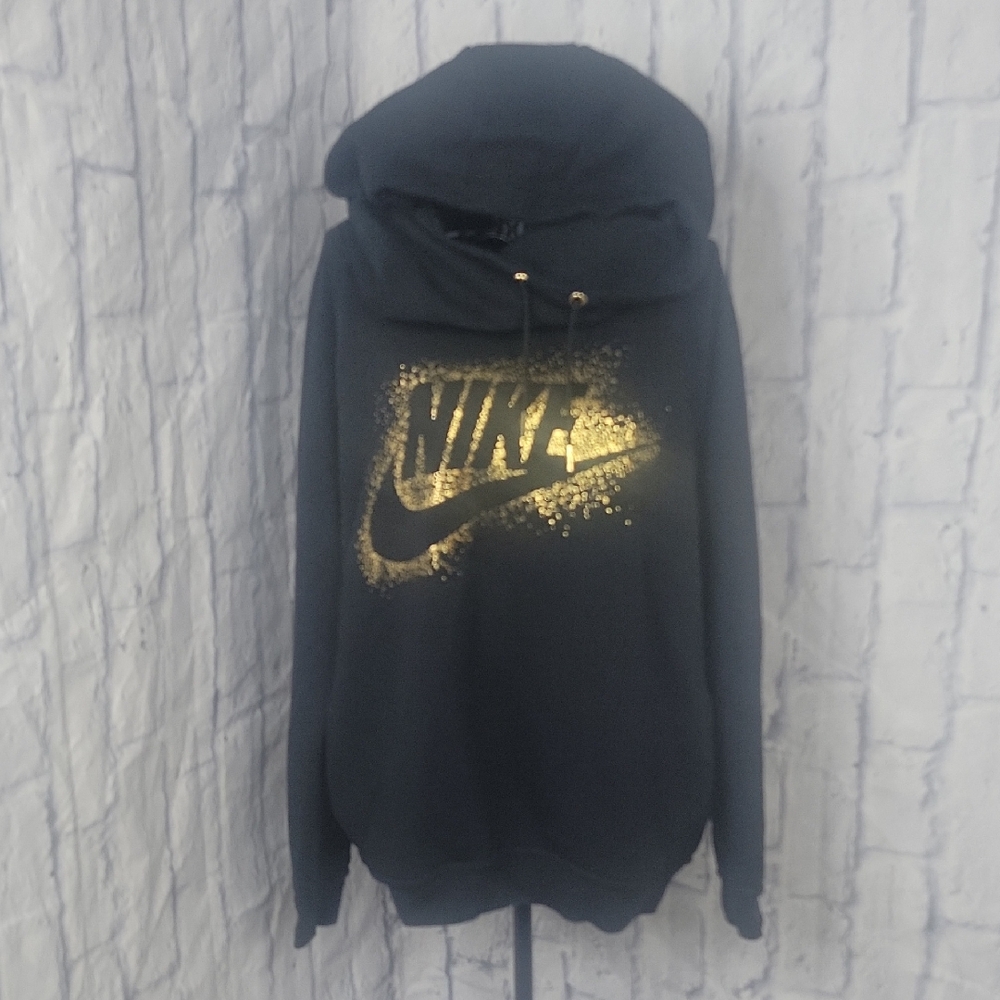 Nike Women's Turtleneck Black/Gold Pullover Hoodie Medium